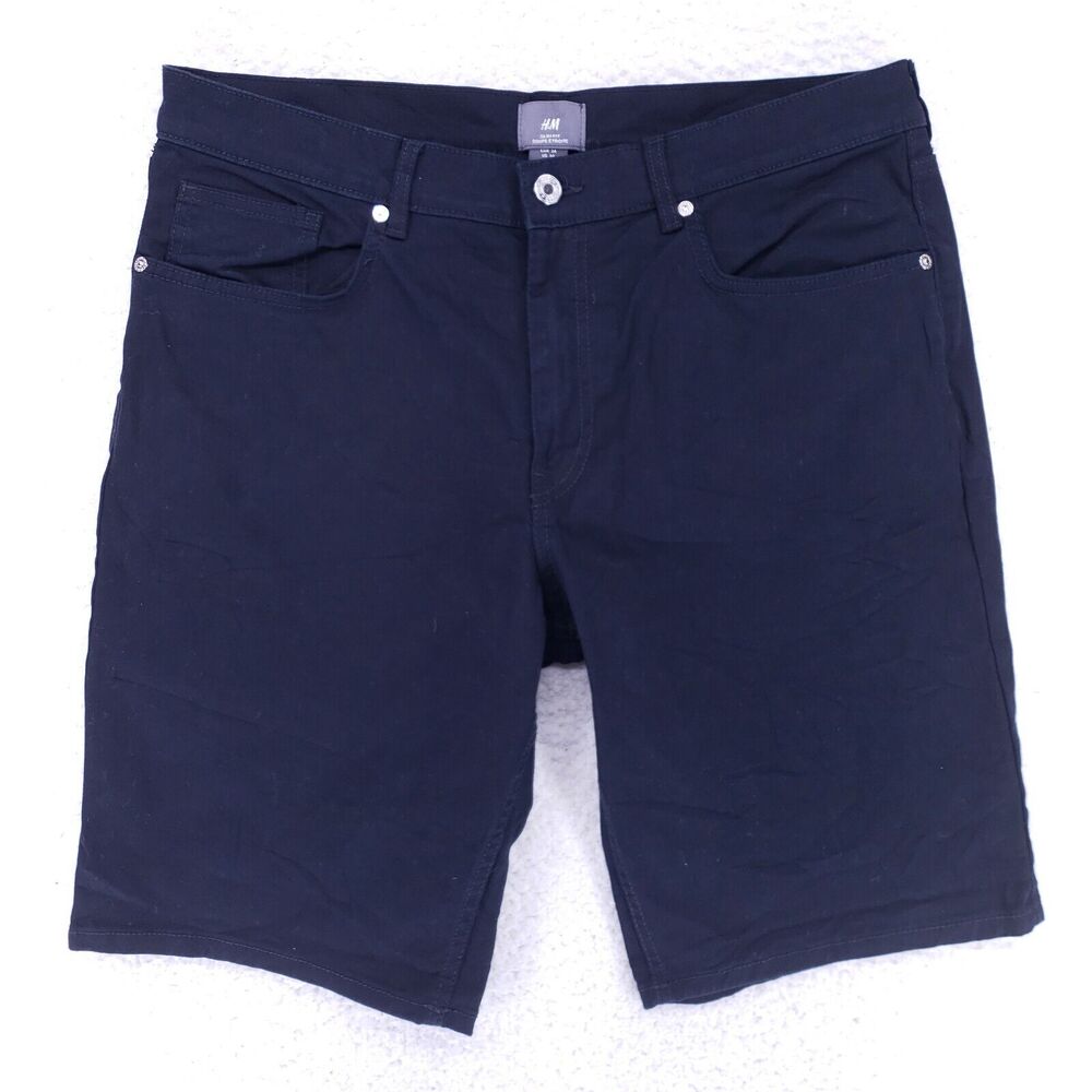 H&M Jean Shorts Denim Cotton Mens SZ 34 Black Straight VTG Baggy 90s Y2K